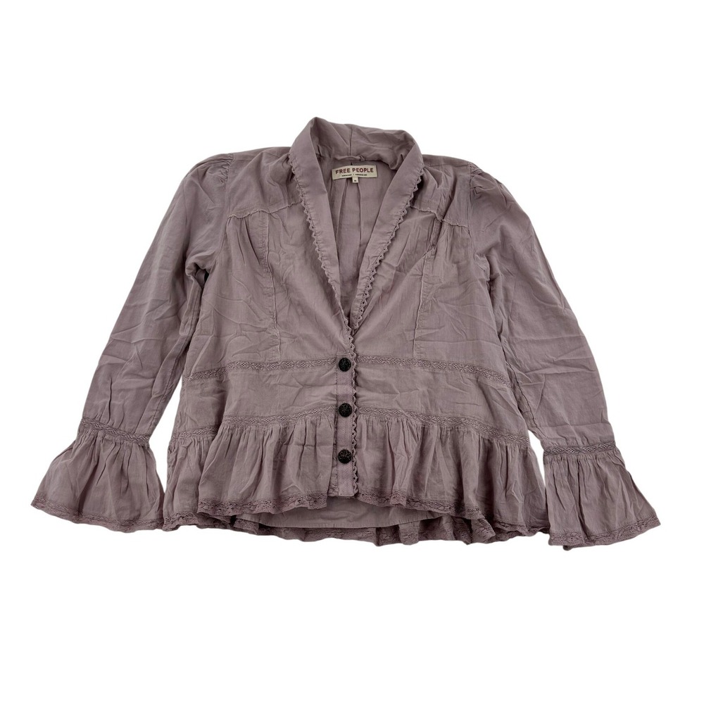 Free People Jacket Womens XS Mauve Excellent Lace Ruffle Bell Sleeve Boho Gauze